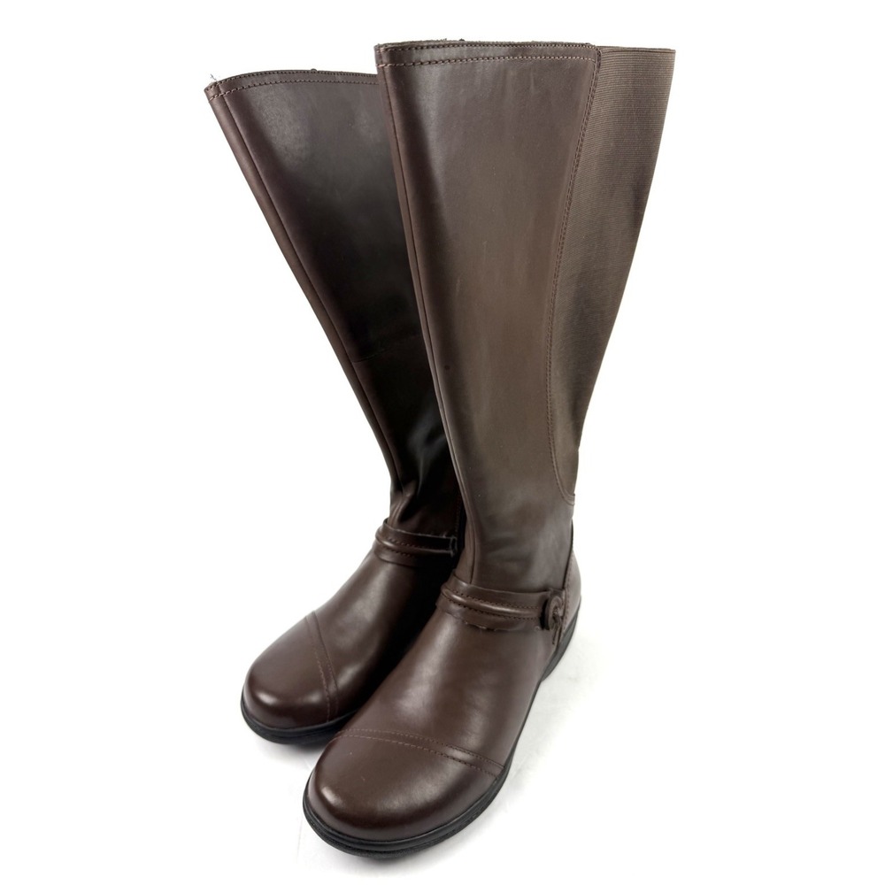Clarks Cheyn Whisk Tall Boots 10 Dark Brown WIDE CALF Zip Up Riding Brand New